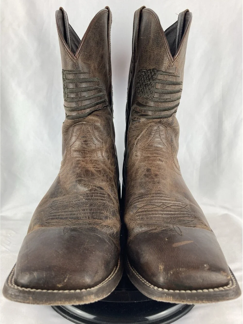 Men’s 15 EE Ariat Patriotic Boot Leather Distressed US Flag Square Toe Brown